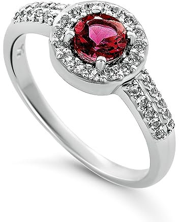 Orphelia Bague en argent 925 avec tourmaline rose et topaze blanche Taille 56, Argent sterling, Tourmaline