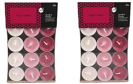 Teelichter Duft 2x30 Stück (60 Teelichter) -Brenndauer: 4,5 Std, Rußfrei- für Windlicht, Teelicht-Glas, Kerzenständer - Weihnachten, Geschenk, Deko, Gastro (Weinrot - Duft: Lavendel & Schokolade)