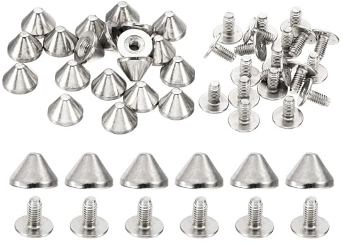 PATIKIL 9mm Nieten für Kleidung, 20 Sets Nieten und Spikes Leder Nieten Kegel Spikes Metall Schraubnieten für Kleidung, Lederhandwerk, Stoff Schuhe, 6x9mm, Silberton