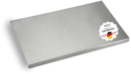 Arbeitsplatte Knetbrett Edelstahl [50x30 cm] - Für Kneten, Schneiden & Backen - Küchenplatte mit Anschlagkante - Auch als Nudelbrett, Backbrett, Teigbrett - Schneidebrett Platte Küche