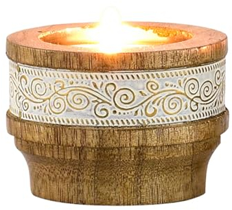 Marrakesch Set Boho Deko Teelichthalter Kerzenständer aus Holz und Metall 7,5cm groß Hannan | Vintage Orientalische Kerzenhalter als Wohnzimmer Tischdeko oder Schlafzimmer Zimmer Frühlingsdeko