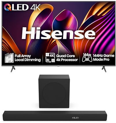 Hisense TV & Soundbar Bundle: 75E7NQTUK PRO TV with Quantum Dot Colour Plus the HS3100 Soundbar with 480W Power, Direct Surging Sound, The Perfect Match for the ultimate Audio-Visual Experience