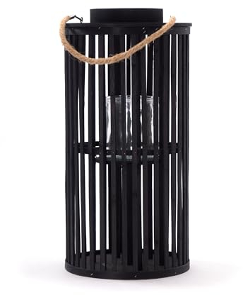 BODENLEUCHTER Midnight | Bambus, schwarz | mit Glaseinsatz | Kerzenhalter Windlicht Kerzenleuchter Deko Laterne | Größe: 50 cm