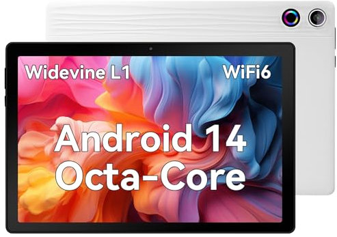 Freeski 10 Inch Tablet Android 14, 10GB RAM 64GB ROM 1TB TF, Octa-Core 2.0GHz Processor, 5G+2.4G WiFi 6, 8+5MP Dual Camera, 5000mAh Battery, Newest Tablets with Widevine L1 (White)