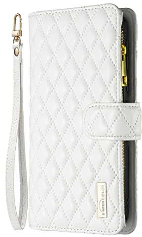 Skyhewen iPhone 11 Case, Zipper Flip Wallet Shockproof PU Leather Case for Women Girls with Zip Pocket Magnetic Clasp Viewing Kickstand Card Holder Cover for iPhone 11, White