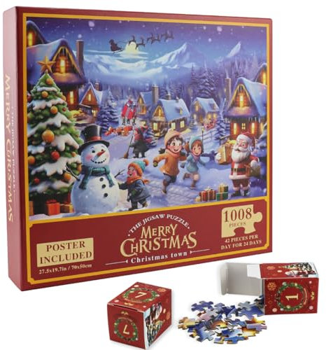 24 Parts 1008 Pieces Puzzle Toy Advent 2024,Jigsaw Calendar,Christmas,Christmas Jigsaw Puzzles Countdown for Kids and Adults