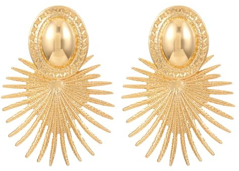 fdsmall Punk Große Sunburst Ohrstecker Gold Perle Sonne Dangle Ohrringe Big Sun Ray Ohrringe Retro Personalisierte Aussage Drop Ohrringe Schmuck (Gold)