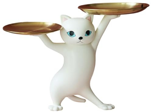 wiroouia Cat Desk Storage Tray Statue, Resin Key Bowl Decorative Candy Dish, Modern Cat Figurine Bowl Desktop Organizer Container for Living Room, Entrance, Study, Home, 36x17x25 cm