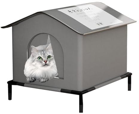 Outdoor Cat House, Large Cat House for Outdoor Cats, Waterproof Elevated Pet House, Weatherproof Feral Cat Shelter with Escape Door, Waterproof Enclosed Pet Tent for All Seasons