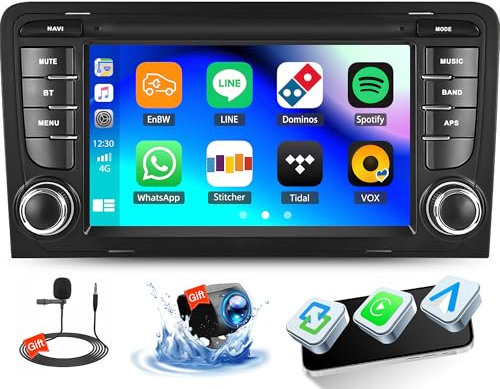 OiLiehu 2+64G Android 13 Radio para Coche 2Din para Audi A3 S3 RS3 8P 2003-2012 con Carplay Inalámbrico Android Auto 7 Autoradio con Navi Bluetooth GPS WiFi FM RDS EQ SWC+Camara Marcha Atras