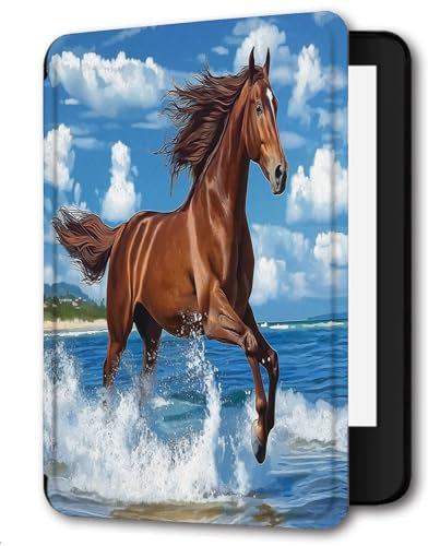 Case For 6 Amazon Paperwhite 10th Generation (Model No.PQ94WIF) 2018 Released PU Leather Case Paperwhite smart Sleep/Wake Paperwhite Cover-Running Horse Ocean Scenery