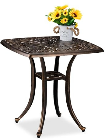 Relaxdays Gartentisch, antike Optik, wetterfest, Aluminiumguss, HBT 53x53,5x53,5 cm, eckiger Balkontisch, schwarz/Bronze