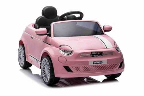 INDALCHESS Voiture pour enfant FIAT500 Rose, 12 V, 2,4 GHz, RC, siège en cuir, roues en caoutchouc