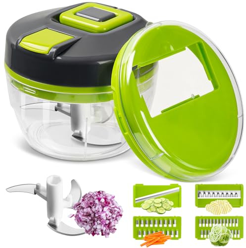 Picadora de cebolla y picadora multifunción 5 en 1 - Juego de utensilios de cocina compacto para rebanar, rallar y picar rápidamente, ideal como cortador de pepino, cortador juliana y picadora de