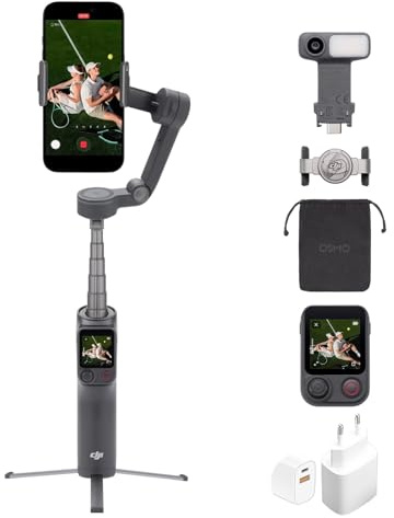 DJI Osmo Mobile 8P +Ladestecker Gimbal-Stabilisator für iPhone & Android, Tracking-Modul, Fernsteuerung, Natives Tracking, Verlängerungsstab & Stativ integriert, 10h Akku, 3-Achsen-Stabilisierung