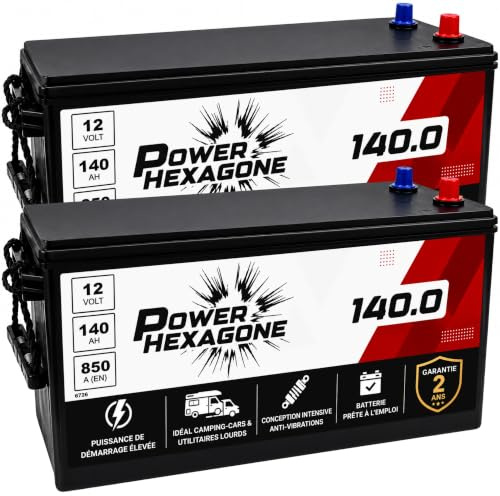 2 x Batterie 12V 140Ah A - Démarrage 850A - Poids Lourd Sans Entretien - Format A pour Camion, Engin, Tracteur - Remplacement Batterie Origine constructeur - Power Hexagone