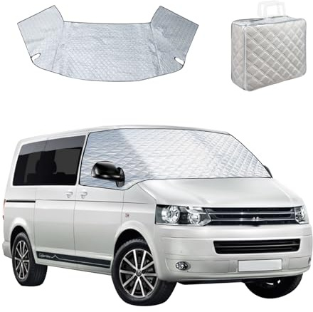Auto Scheibenabdeckung für VW T5 2003-2015, Silber Frontscheiben-Schutzhülle Wrap Abdeckung Externe Thermo Anti Frost EIS Wasserdicht Frontscheibenabdeckung