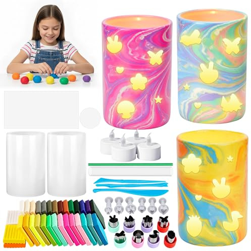 EccoCove DIY Lampen Bastelset mit Ofenhärtender Modelliermasse & LED Licht, Kreativprojekt zum Lampe Gestalten, Bastelset für Mädchen und Jungen, DIY Zimmerdeko & Geschenkidee