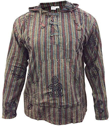 SHOPOHOLIC FASHION Mens Stonewashed Stripe Hooded Grandad Shirts Full Sleeve Hippy Lightweight Hoodie (3XL,Green)