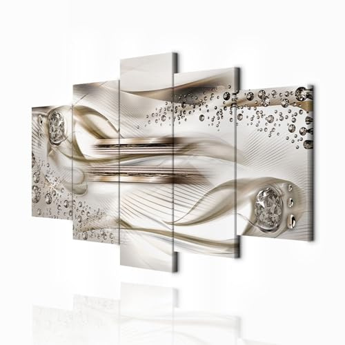 decomonkey Wandbilder Abstrakt 200x100 cm 5 Teilig Leinwandbilder Wanddeko | Bild auf Leinwand, Kunstdruck, Wohnzimmer, Wanddekoration, beige