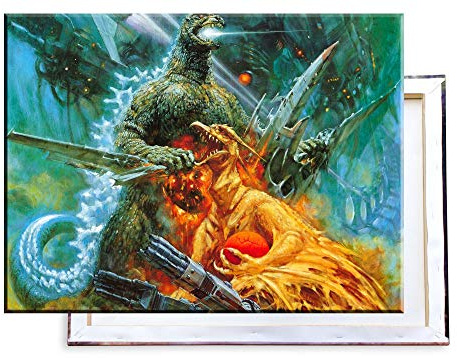 Unified Distribution Godzilla Monster Kampf - 80x60 cm - Bilder & Kunstdrucke fertig auf Leinwand aufgespannt und in erstklassiger Druckqualität