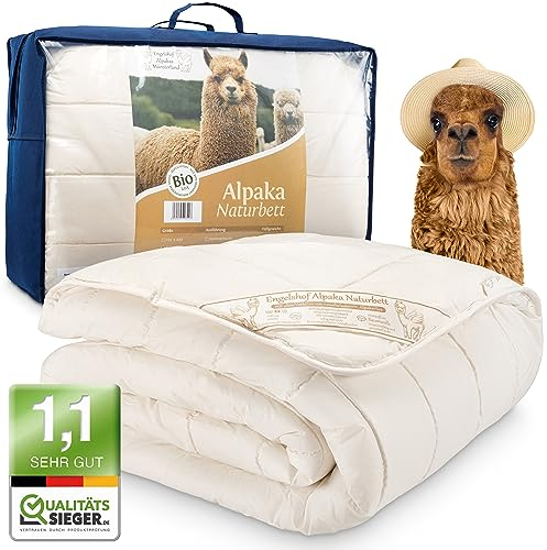 Engelshof Alpaka Bettdecke Ganzjahresdecke Sommerdecke Alpaka Decke 200x220 cm bessere Kamelhaardecke 200 x 220 oder Schafwolle Lama Decke Kamelhaar Alpaka Wolldecke mit 1.800g Alpaka Wolle Füllung