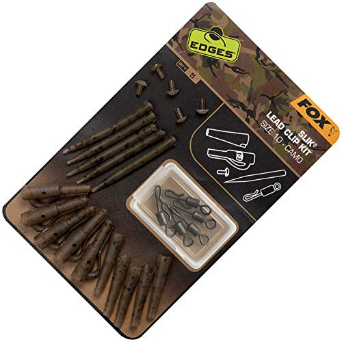 Fox Edges Camo Slik Lead Clip kit Gr. 10-5 Leadclips für Karpfenbleie, Safety Clips für Karpfenmontagen, Einhänger für Karpfenbleie