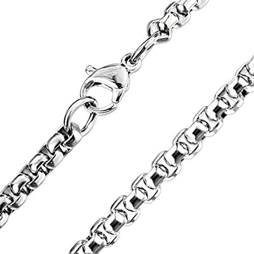 Paula & Fritz® Edelstahl Hals-Kette Damen Silber 3,5-mm Breit 485-mm Lang ca 5-Gramm Herren-Kette Hals-Schmuck Vierkant-Ankerkette Frauen Männer-Ketten