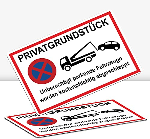 2 Stück XXL Privatgrundstück Schild 40x30cm Alu 3mm Alu-Dibond stabile Aluminiumverbundplatte unberechtigte parkende Fahrzeuge werden kostenpflichtig abgeschleppt mit UV-Schutz von STROBO