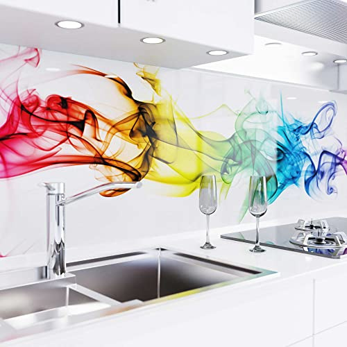 danario Küchenrückwand selbstklebend - Glasoptik - Spritzschutz Küche - versteifte PET Folie - 0,8 mm - Bunter Rauch - 60cm x 500cm