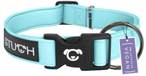 STUCH Veganes Hundehalsband Nylon gepolstert, verstellbar & strapazierfähig – 100% Vegan, PETA Zertifiziert – Halsband für kleine, mittlere & große Hunde – Farbe:Türkis, Größe:S (1,5cm x 28-45cm)
