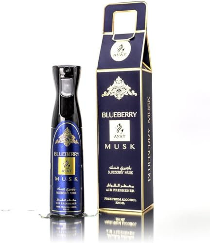 AYAT PERFUMES – Désodorisant Maison Voiture Parfum d’Intérieur BLUEBERRY MUSK 320 ml – Spray Vaporisateur Air Freshener d’Ambiance Senteur Orientale Sans Alcool (Dubaï) – Élimine les Odeurs Tenaces