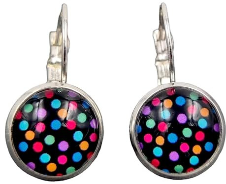 Stechschmuck Ohrringe Ohrhänger Handmade Brisuren Punkte Polka Dots Bunt Schwarz Silber Farben Damen Kitsch Kawaii 1 Paar Größe Wählbar (Brisuren 12mm)