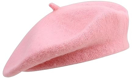 NOKDAL Französischen Beret Damen Wolle Baskenmütze Barrett Mütze Klassishe Basken Mütze Mode Barette Mütze Rosa KüNstler WintermüTze Barett Franzosen für Frühling Herbst Winter58cm