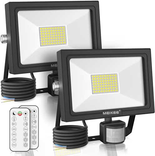 MEIKEE 60W LED Strahler mit Bewegungsmelder Fernbedienung Superhell 5200 LM LED Fluter IP66 Wasserdicht 6500K Kaltweiß Scheinwerfer Außenbeleuchtung für Hof, Garage, Garten 2 Stücke