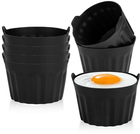 Homgaty Ramekins for Air Fryer, Silicone Muffin Cases for Air Fryer, Air Fryer Egg Mould, 6 Pack, Black