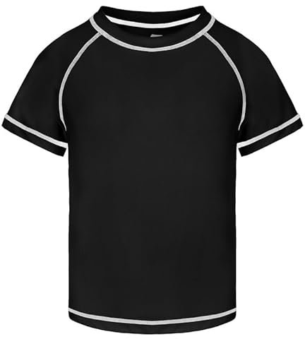 Csqtongan Jungen Schwimmshirt UV Shirt Schwimmen Top Badeshirt Kinder Kurze Ärmel Rash Guard Bademode Schnell Trocken T-Shirt Schwarz XL
