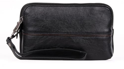 Uomo Pochette Custodia a Fondina da Cintura in Vera Pelle con Cinturino da Polso e Passante per Cintura, Piccolo Borsa Casual Portafoglio per Telefono, Marsupio Multifunzionale per Viaggio Black