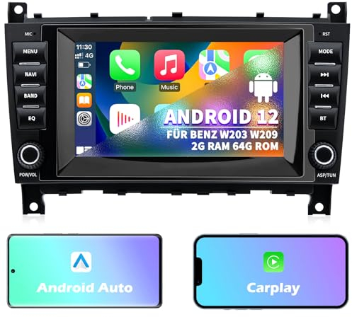 Autoradio für Mercedes Benz C-Klasse CLC W203 W209, Android 13 System 2G+64G, 7 Zoll IPS Touchscreen, Unterstützt GPS Navigation Carplay Android Auto Bluetooth WiFi FM Radio
