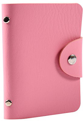 ANKROYU 1 Stück Leder-Karten-Organizer, Leder-Kartenetui, PU-Leder-Visitenkartenhalter, Taschenetui, Leder-Kartenhülle, Geldbörse für 24 Karten (Pink)
