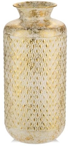 Blumenvase, 35,5CM Hohe Rustikale Goldene Metallvase Dekovase mit Weiße Muster für Blumengesteck, Trockenblumen, Esstisch, Büro Dekoration