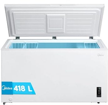 MIDEA Arcon Congelador Pequeño Horizontal de 418L, Motor Inverter, Control Electrónico de Temperatura, Tecnologia D-TYPE Tube, Cestas con Asa, Easy Move, Silencioso 39dBA, Bajo Consumo, Blanco