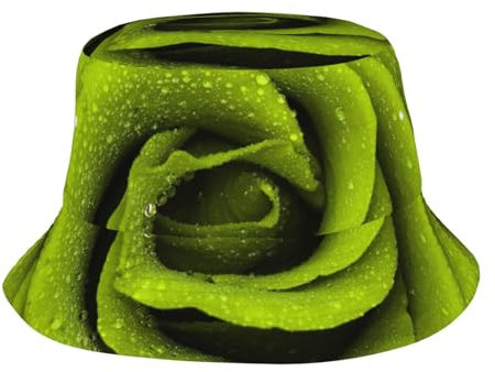 FZGGWYHL Cappello da pescatore unisex con stampa rosa verde, Nero , 4-8