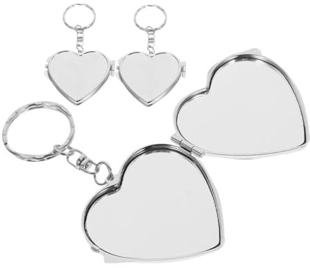 Ipetboom 3pièces Miroir Pliant Métal Forme Cœur Porte-clés Compact Pendentif DIY Miroir