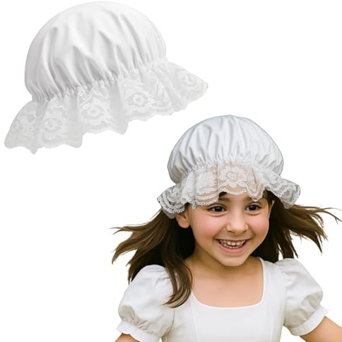 FUN FABLES Children’s White Victorian Mop Cap – White Elasticated Fancy Dress Bonnet Hat for Girls – Fancy Dress Costume Accessory for History Day, School Role Play & Themed Events (1)