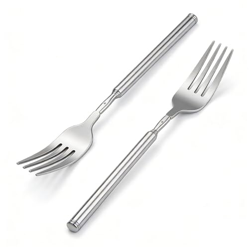 Whispern Cloud 2 Pack Extendable Stainless Steel Telescopic Forks | Food-Grade Stainless Steel Prank Forks, 8.7-25.4 Telescopic, Dishwasher Safe for BBQ Camping Picnics & Party Gag Gifts