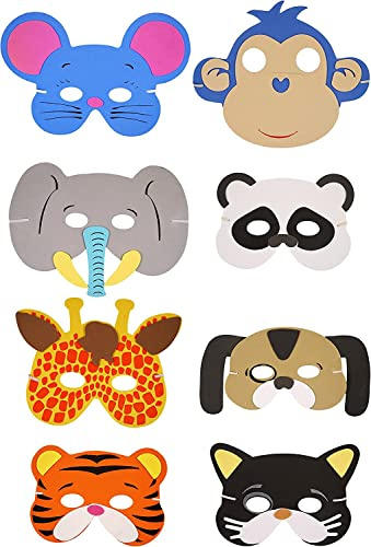 SHATCHI Eva Foam Animal Face Masks For Kids Birthday Party Bag Fillers Masquerade, Christmas, Halloween Fancy Dress Accessories Assorted