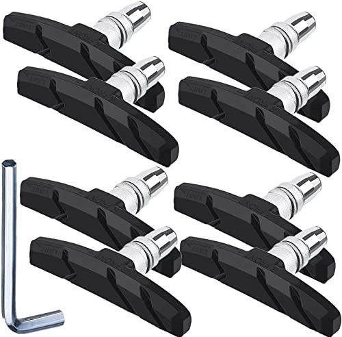 HOTOP 4 Paar V Fahrradbremsbeläge mit Sechskantmuttern und Distanzstücken V Fahrradbremsklötze Set 70 mm (Schwarz)