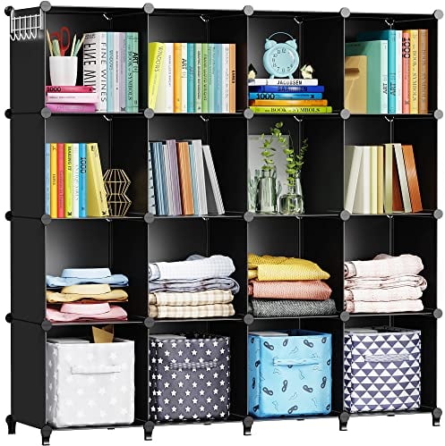 HOMIDEC Bookcase, 16 Cube Storage Unit Bookshelf, Storage Cubes Multi-Use DIY Storage Shelves for Books, Storage Boxes, Clothes, Crochet Yarn, Toys
