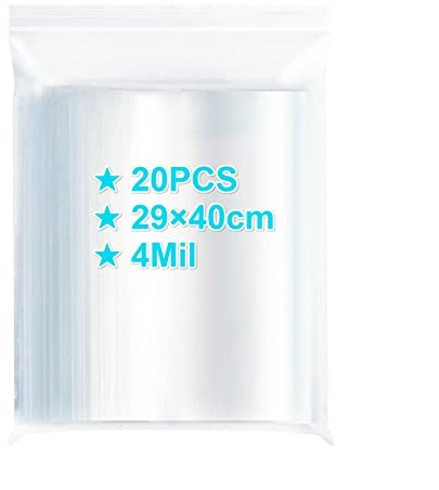 Large Resealable Ziplock Bags 29×40cm, 20PCS, 4 Mil Extra Thick Clear Plastic Grip Seal Bags with Lock Seal Zipper, Storage Pouches for Clothing T-Shirt Photo Freezer Packaging